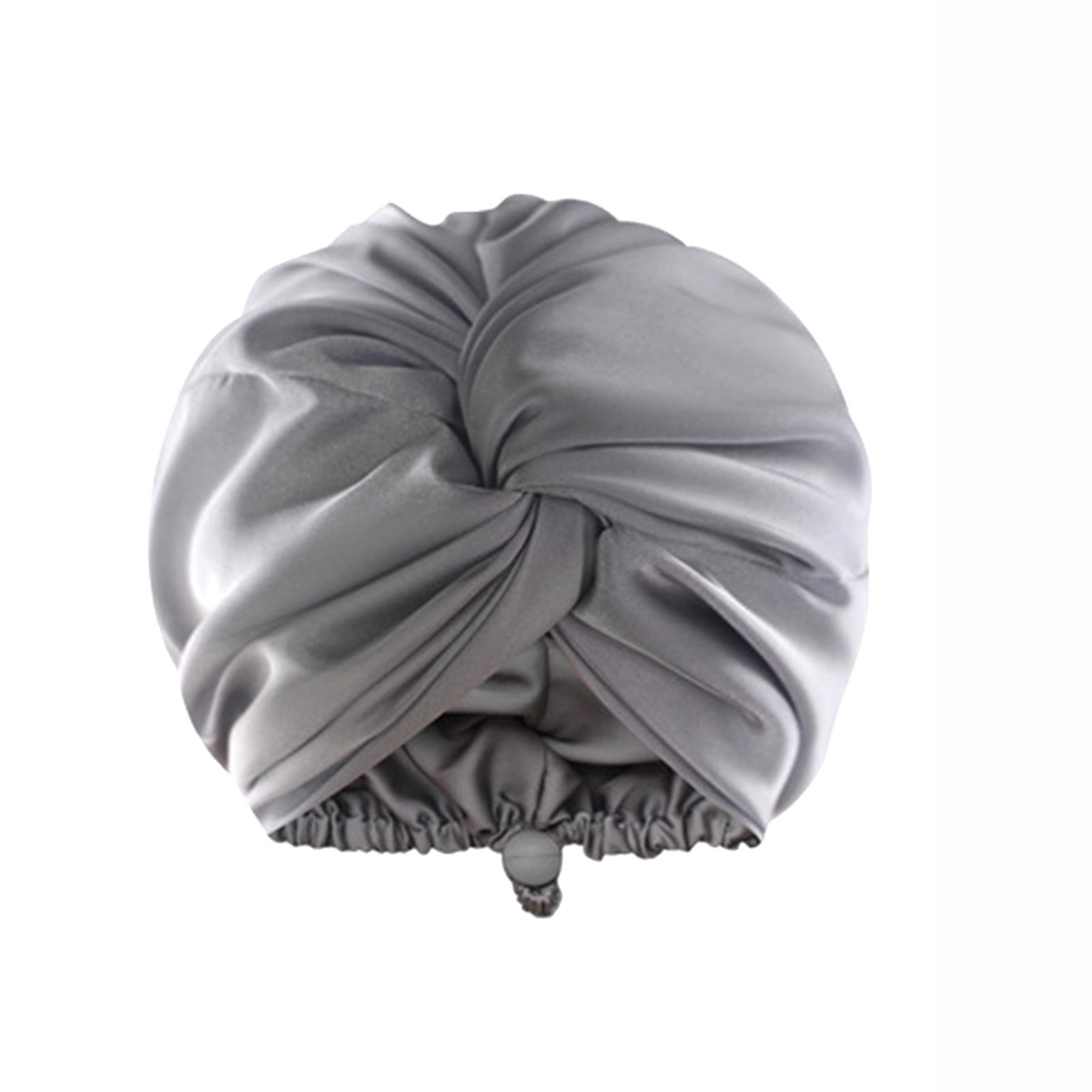 

Adjustable Silk Satin Sleep Hair Bonnet for Women Long Curly Hair Double Layer Hair Wrap Cap for Night Sleeping Unisex Nightcap серый