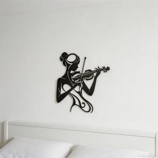 Musik Wandkunst Schwarz 2D Flache Frau spielt Violine Silhouette Metallskulptur Feminine Wanddekoration für Musikzimmer Studio Einweihungsgeschenk