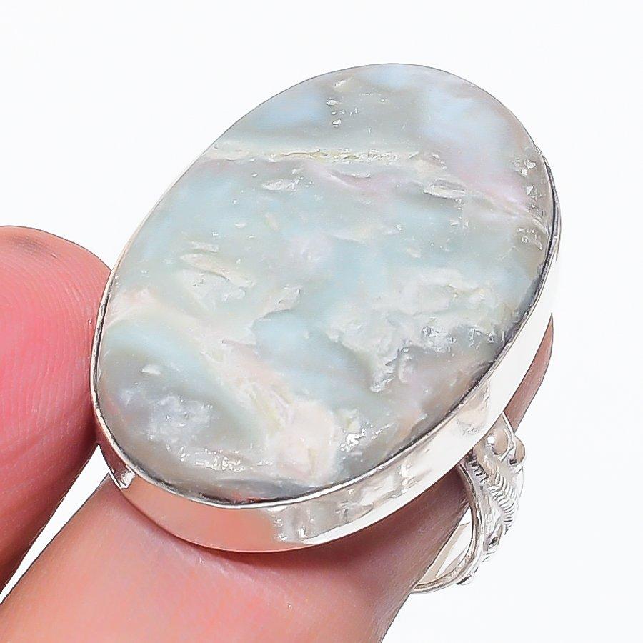 

Натуральный ларимар ручной работы, ювелирное изделие из стерлингового серебра 925 пробы, кольцо, размер 7 u6J49