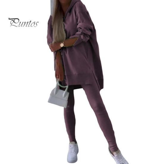 

2 шт./комплект женский топ брюки комплект с капюшоном длинный рукав разрез низ толстовка эластичная талия облегающие брюки спортивный костюм для фитнеса M фиолетовый