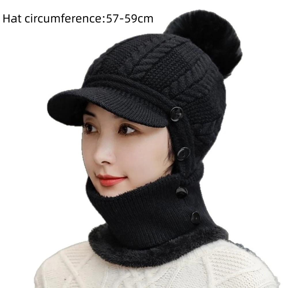 Warm Thickened Women's Hat Windproof Fleece Lined Winter Knit Hat Ear Protection Balaclava Cap Winter