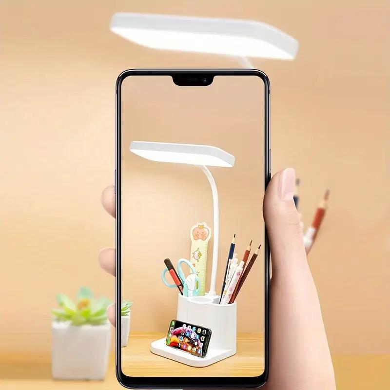Lampe de bureau LED réglable avec commande tactile, protection des yeux, 3 modes de température de couleur, porte-stylo, rechargeable par USB, pour la lecture