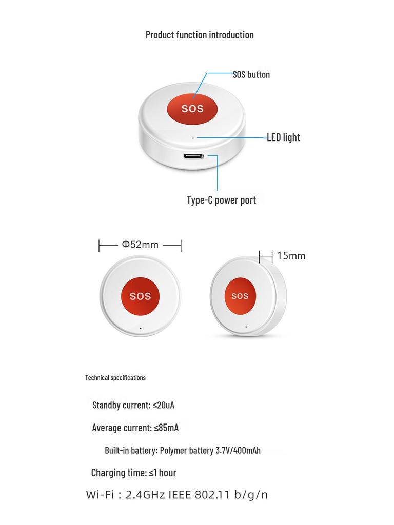 Graffiti WiFi SOS Button: One-Touch Help & Smart Home Alerts Via Tuya App