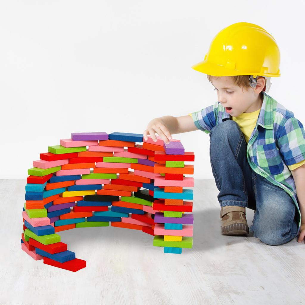 120 de bucăți de domino curcubeu, din lemn pentru sugari și copii mici, jucării educaționale pentru educație timpurie