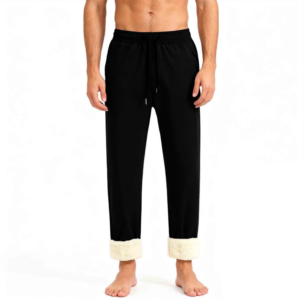 Men's Drawstring Pocket Fleece-Lined Straight-Leg Casual Pants