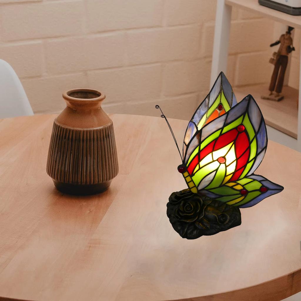 European Creative Stained Glass Butterfly Lamp Animal Bedroom Study DecorationTiffany Style Night Light for Home Room Decor Gift
