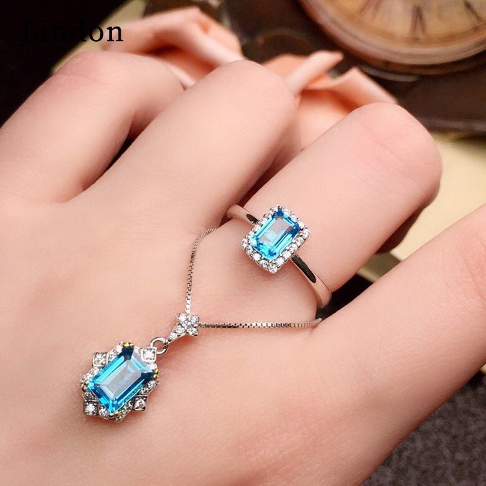 Lindon Women Copper Alloy 5A Zircon Rings Necklace Pendant Set Wedding Party Gift
