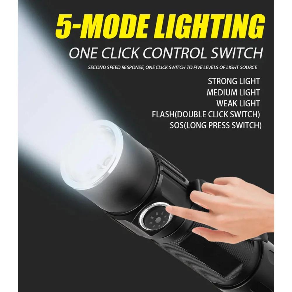 1100LM Powerful EDC LED Flashlight USB Rechargeable Tactical Torch With 18650 Built-in Battery Outdoor Camping Fishing Lantern