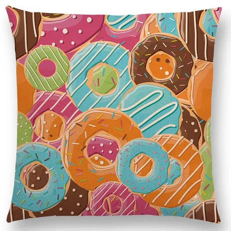 Colorful Prints Cushion Cover Chocolate Candy Donuts Pretty Ice Cream Pattern Color Party Sofa Throw Pillow Case Decor