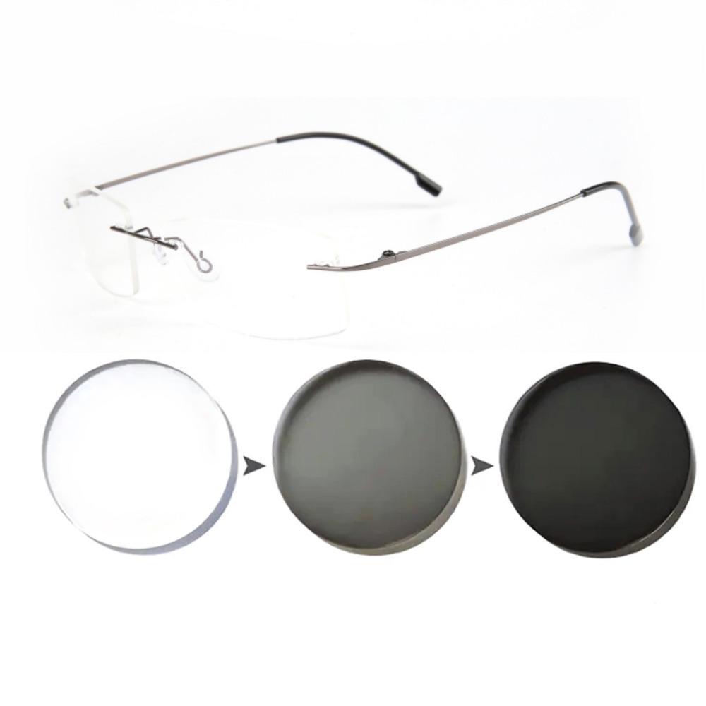 Фотохромные солнцезащитные очки для близорукости Модные ультралегкие безободковые очки для миопии Готовые оптические очки Диоптрии от 0 до -6.00 0