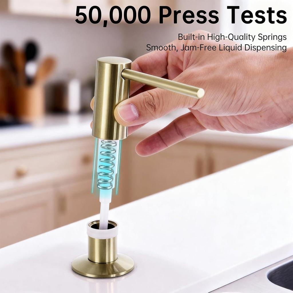 Gebürsteter Champagner-Gold-Messing Druckknopf-Spülbecken-Seifenspender, 500ml Arbeitsplatten-Handdesinfektionsmittel für die Küche.