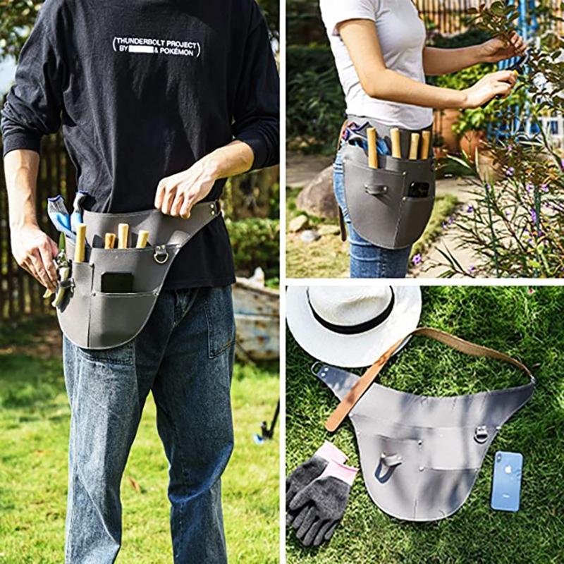 Mulitfunctional Imitation Leather Garden Tools Belt Holster Adjustable Waist Waterproof Gardening Work Apron Bag for X3UC