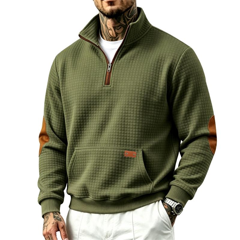 Men's Vintage Half Zip Sweatshirt Stand Collar Relaxed Fit Casual Autumn Winter Pullover