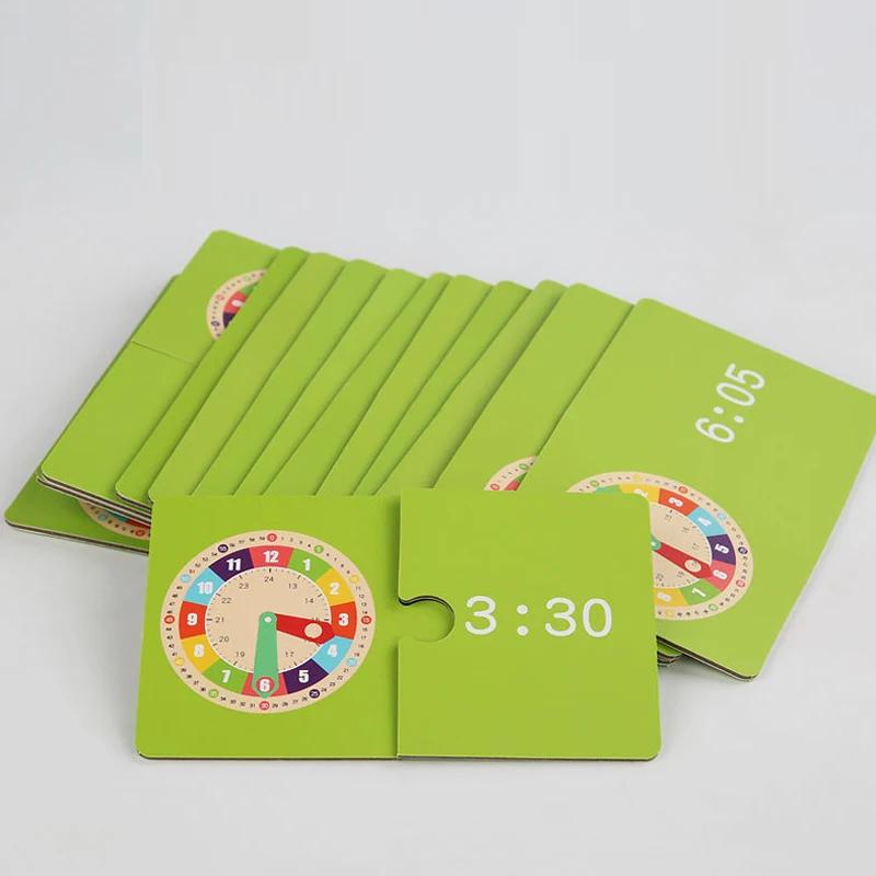 Drewniany Model Zegara Pomoc Dydaktyczna Zegary do Nauki Montessori z Kartami Zabawka dla Przedszkolaka do Interakcji w Grze Ściana Pokoju Zabaw