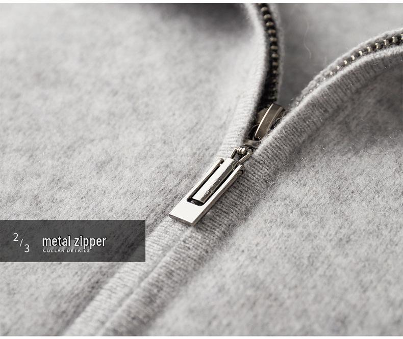 Siping Men's Thick Cashmere Cardigan, Zipper Stand Collar, Warm Knit Outerwear, Business Casual Wool Sweater