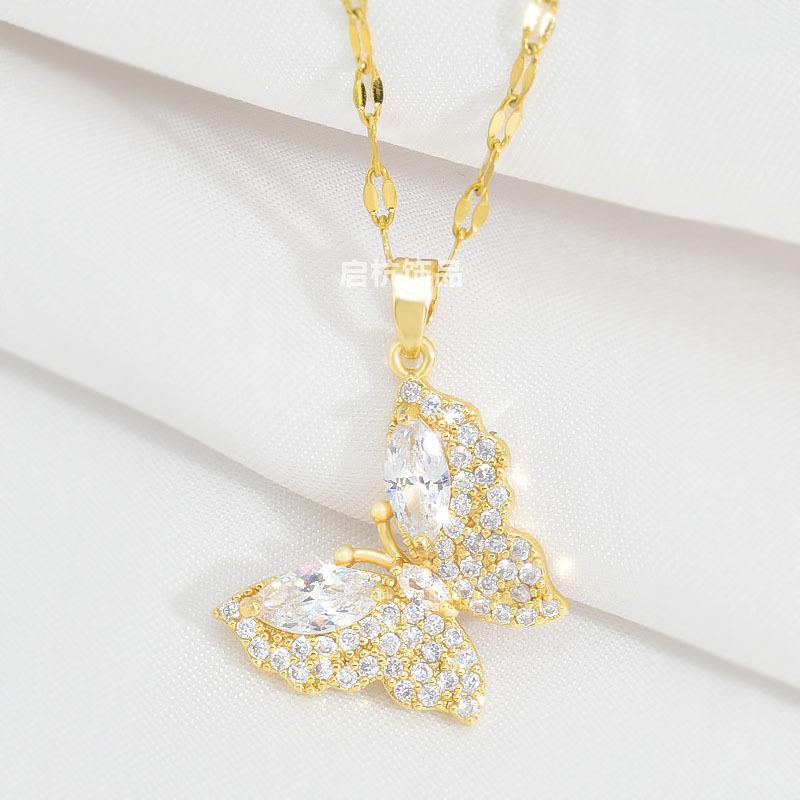 Design Butterfly Necklace Women'S High Sense Simple Versatile Trend Full Diamond Pendant