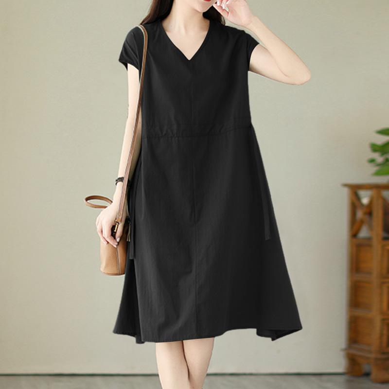 ZANZEA Women Casual V-Neck Loose Summer Short Sleeve Dress