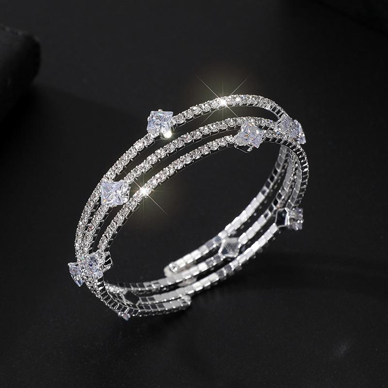Mehrschichtiges Wickelarmband Greifkette Strassarmband Braut Voll-Diamant Zirkonarmband Offenes Armband Damen