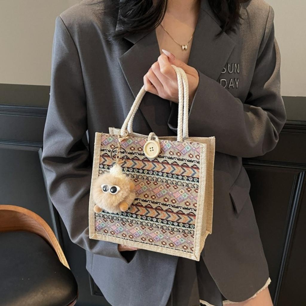 Food Bento Bag Wear-Resistant Portable Shopping Bag Printed Canvas Bag Comfortable For Shopping Commuting Gifting