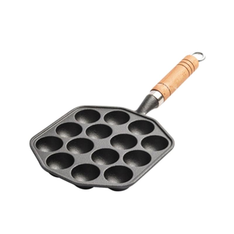 Takoyaki Maker Pan 14 Hole Design Oven Safe Iron No Coating Half Sphere Octopuses Ball Maker For Home Cooking Tool