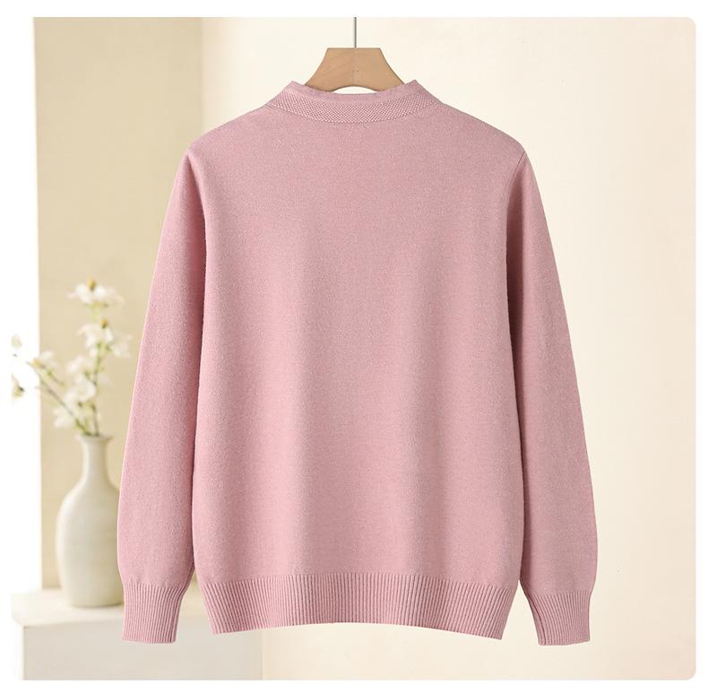 2026 Stylish Knit Qipao Collar Top for Middle-Aged and Elderly Women - Fashionable Autumn/Winter Sweater