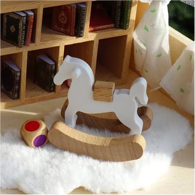 Mini Wooden Horse Toy Model Doll Decorative Accessories Simple Small Wooden Horse Rocking Horse Dollhouse Ornaments Home Decor