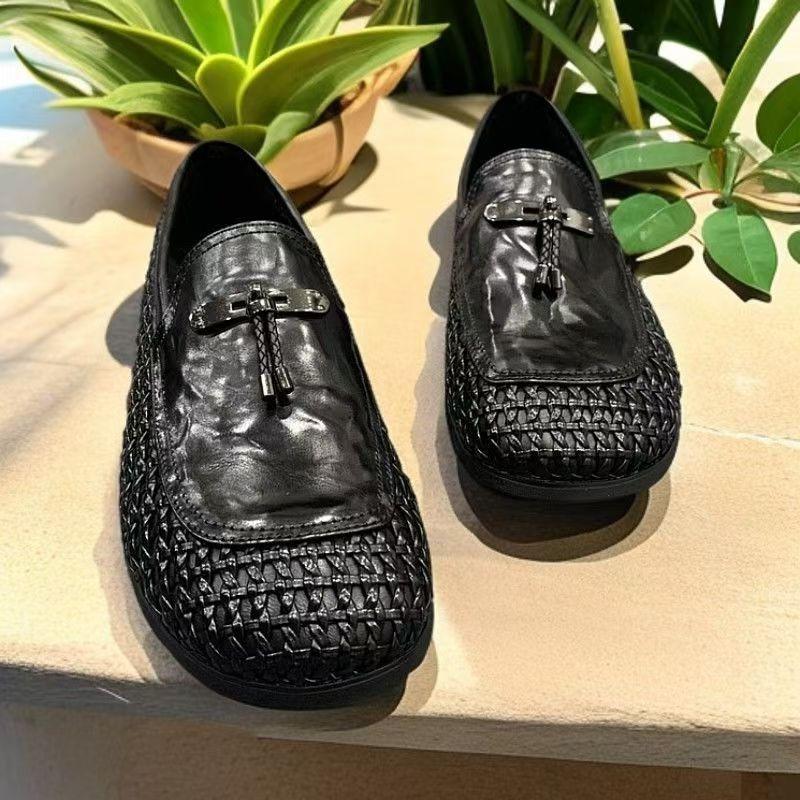 Leichter Luxus Herrenschuhe Sommer neu handgewebt hohl atmungsaktiv lässige Lederschuhe Herren Slipper