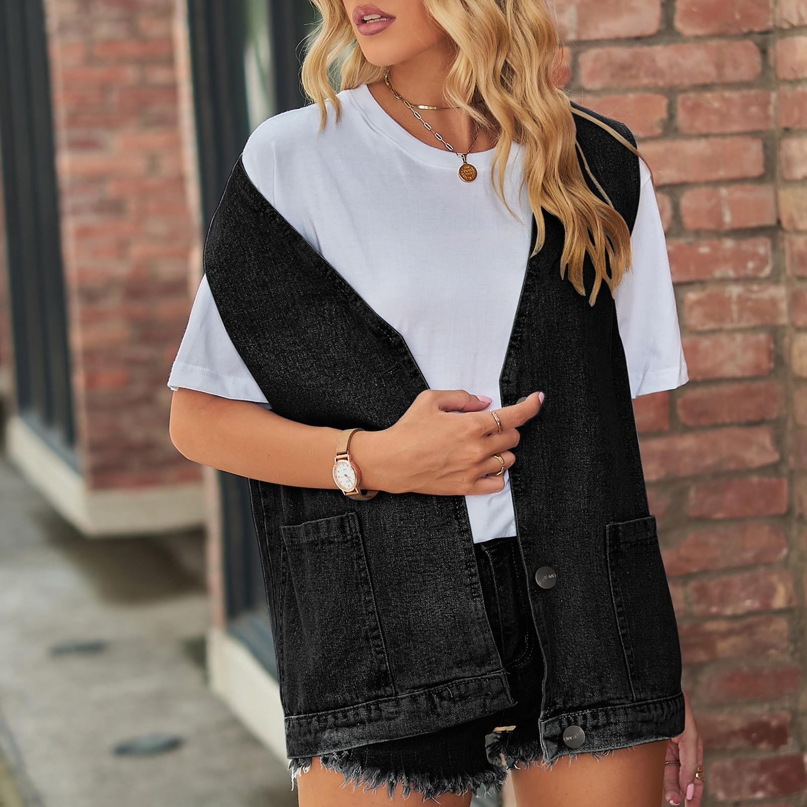 

Ковбойский жилет, камзол, модный джинсовый жилет без рукавов L чёрный