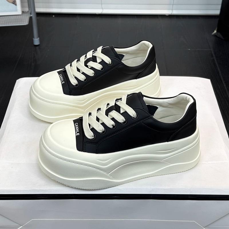 

Leather thick-soled casual little white shoes women s spring new round head lace-up versatile soft-soled heightening board shoes 40