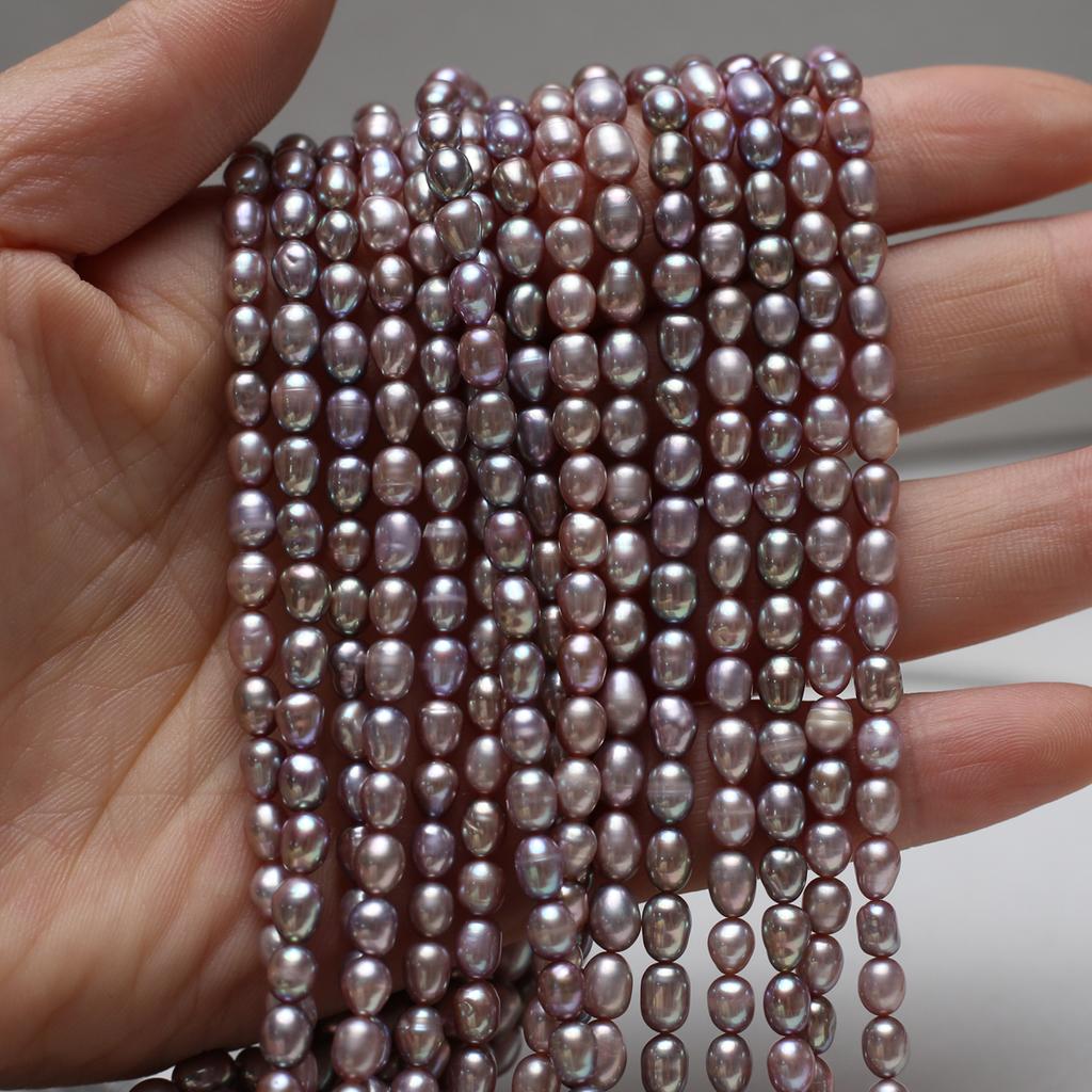 1String, Purple Beads 4-5mm, Fashion Handmade Rice Shape Artificial Pearl Beads for Jewelry Making DIY Necklaces, Bracelets, Anklet Accessories 36cm