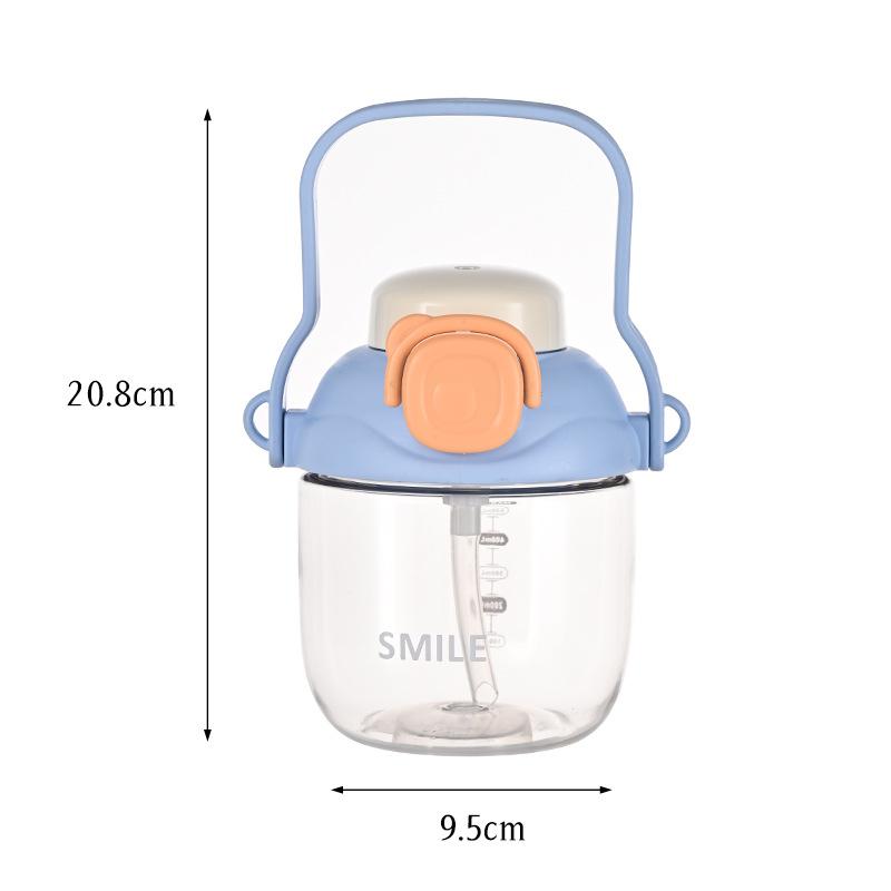 Large Capacity Cute Straw Plastic Cup 830ml Student Sports Kettle Gift Milk Tea Bucket Handle Outdoor Drinking Glass