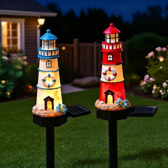 Lighthouse Solar Light Outdoor Waterproof Garden Solar Light Decorative Lighthouse Walkway Light with Spike for Flower Beds Courtyard Patio