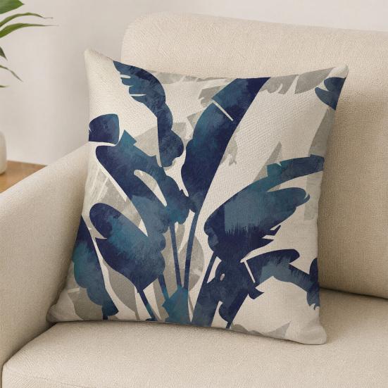 Banana Leaf Cushion Cover, Decorative Throw Pillow Cover, Tropical Plant Print 18x18 Inch Pillow Case with Hidden Zipper for Sofa Bed Car Seat