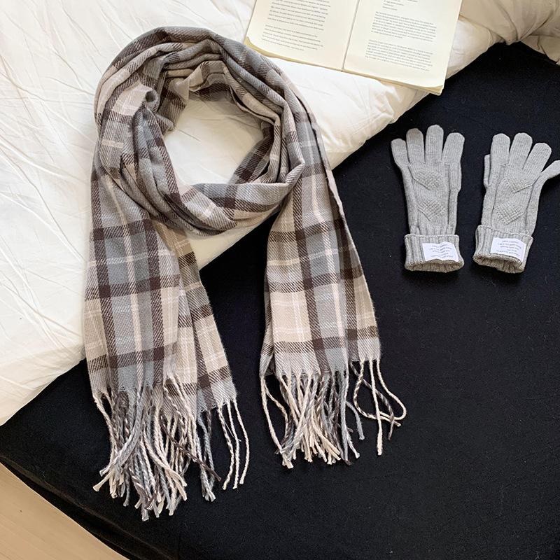 Scarf Women's Winter High-end Sense New Versatile Thickened Warm Imitation Cashmere Plaid Scarf Shawl