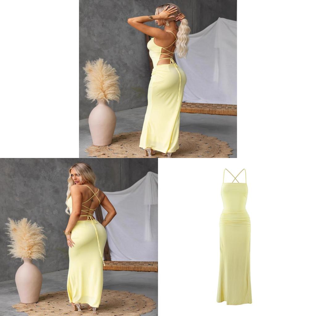 Summer Women Dress With Backless Cross Tie Low Waist Bodycon For Casual Wear