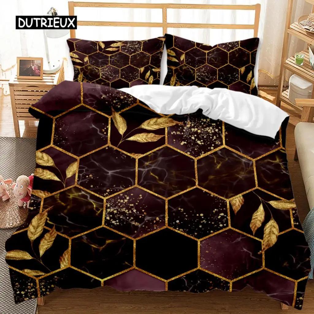 Honeycomb Hole Duvet Cover Set Geometric Print Twin Bedding Set S