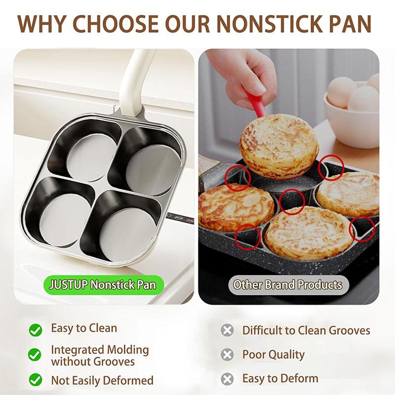 Egg Frying Pan 4-in-1 Pancake Omelette Pan Titanium Nonstick Grill Pan Breakfast Skillet with Ergonomic Handle for All Stoves