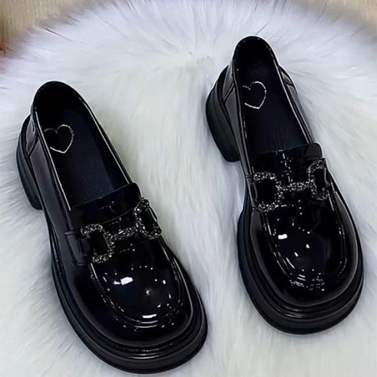 British style small leather shoes spring new muffin thick sole heightening single shoes