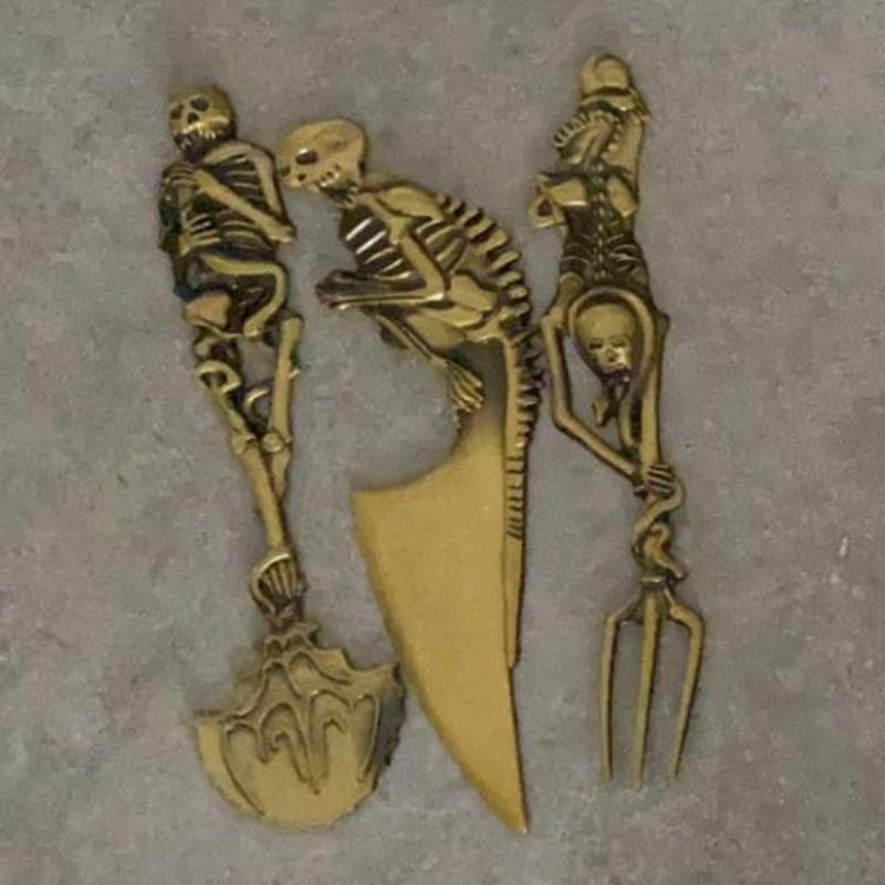 Skeleton Skull Zinc Alloy Cutlery Set Gothic Handle Knife, Fork and Spoon Set Witchy Halloween Tableware for Easter Gifts