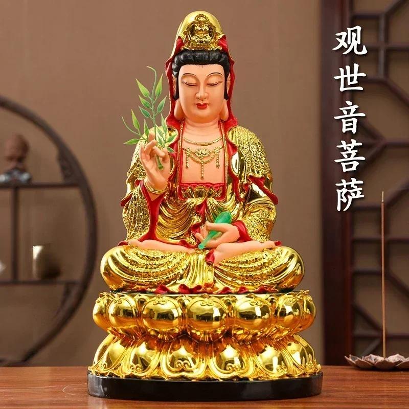 30CM/11.8"(H) Home Worship of Guanyin Buddha Temple Handmade Resin Guanyin Bodhisattva Household Ornaments Nanhai Guanyin God