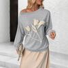 Ein neues lässiges und vielseitiges dreidimensionales bionisches Blumen-Off-Shoulder-Langarm-Sweatshirt für Damen für den Herbst