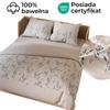 Amalia - Satin Bedding Set - Beige with Blue and Caramel Accents - Small Flowers - 220X200 Cm
