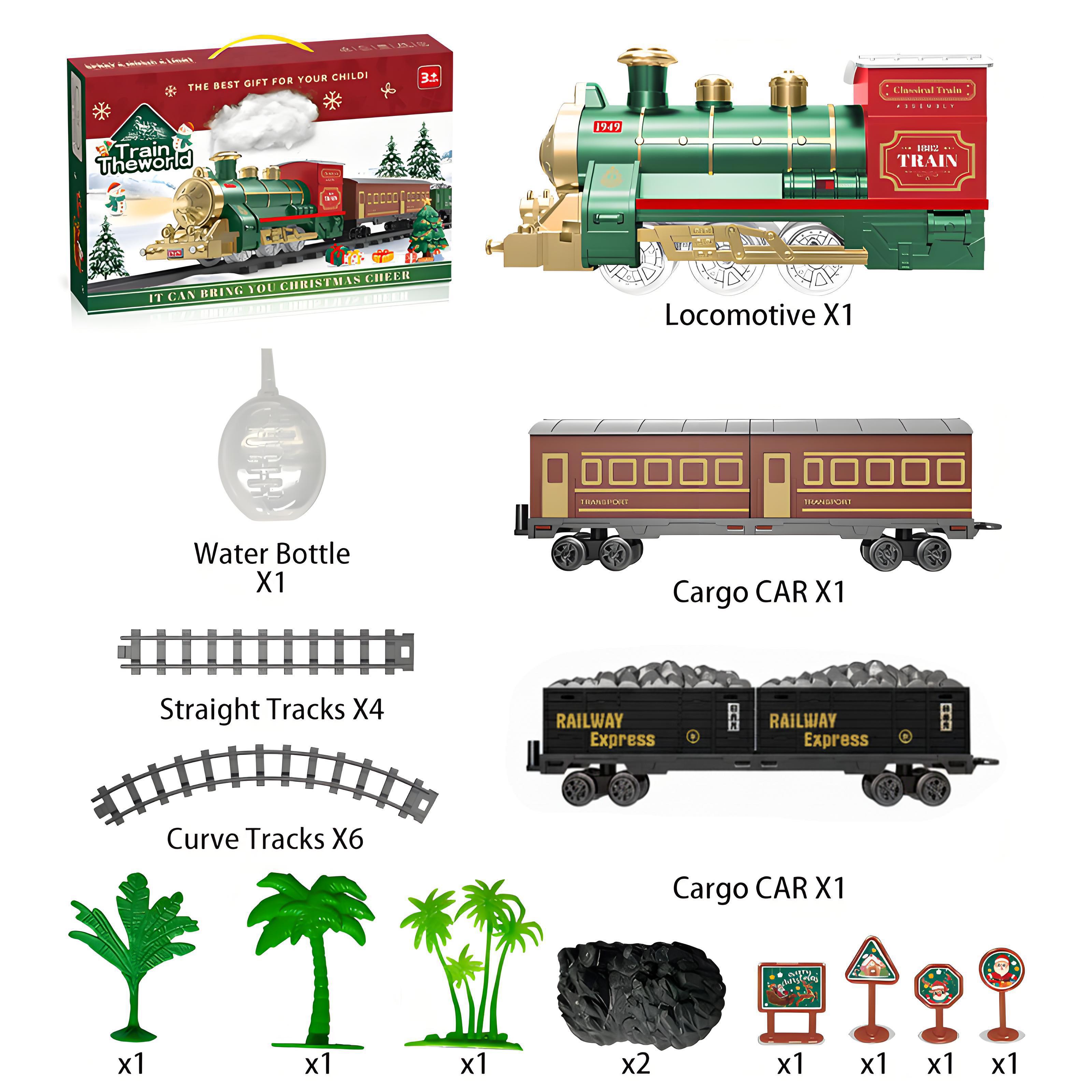 

Electric Train Toy, Combination Track Set, Music Light Effects, Holiday Gift, Indoor Fun, Interactive Game зелёный