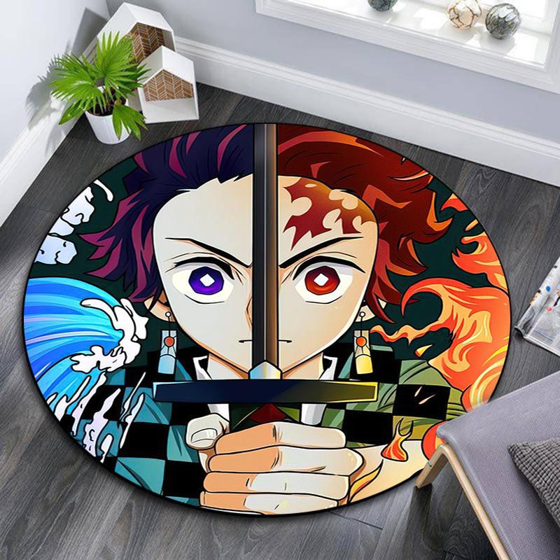 Rond vloerkleed met cartoonprint, tapijt voor woonkamer, slaapkamer, bank, speelkamer, antislip vloermat