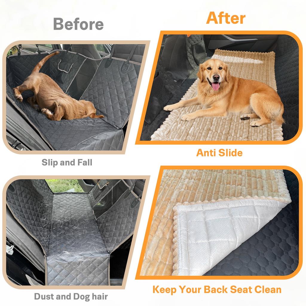 Backseat Pet Bed Mat, Dog Bed for Car Back Seat, Non-Slip Furry Dog Covers Pet Mat, Fit for Backseat Extenders and Seat Covers