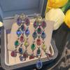 925 Silver Needle Stud Earrings Boho Beads Multicolored Cubic Zirconia Sparkling Earrings Long Dress Wedding Accessories Gifts