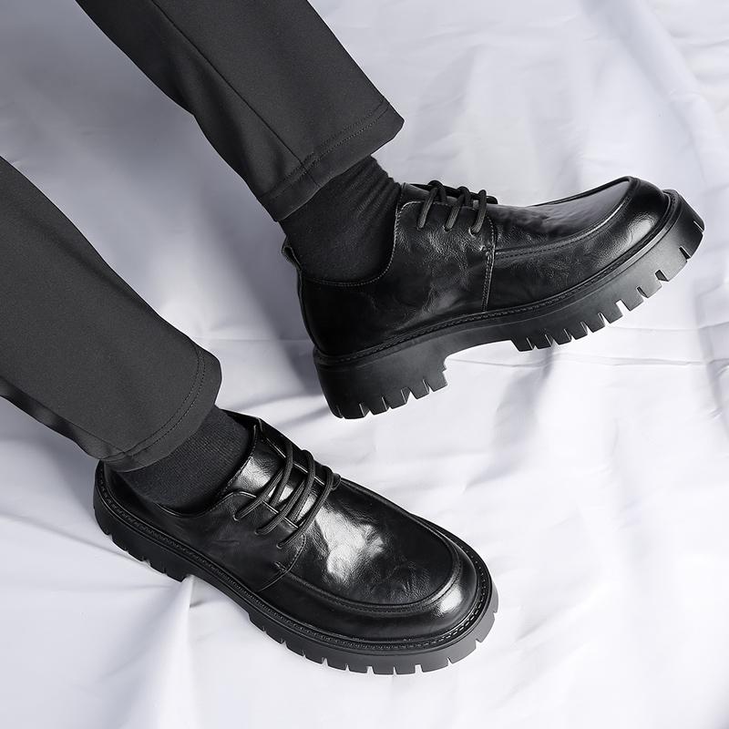 Nowa Moda Wiosna Męskie Skórzane Płaskie Buty Styl Brytyjski Oddychające Męskie Buty Formalne Casual Okrągły Nosek Gruba Podeszwa Buty Biznesowe dla Mężczyzn