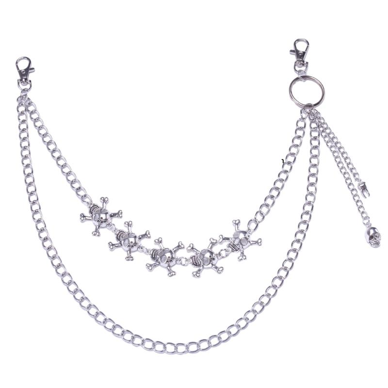 

Hiphop Pants Jeans Chain Hollow out Skull Trouser Chain Biker Heavy Thick Wallet Pocket Chain Body Jewelry for Girls 1 серебряный