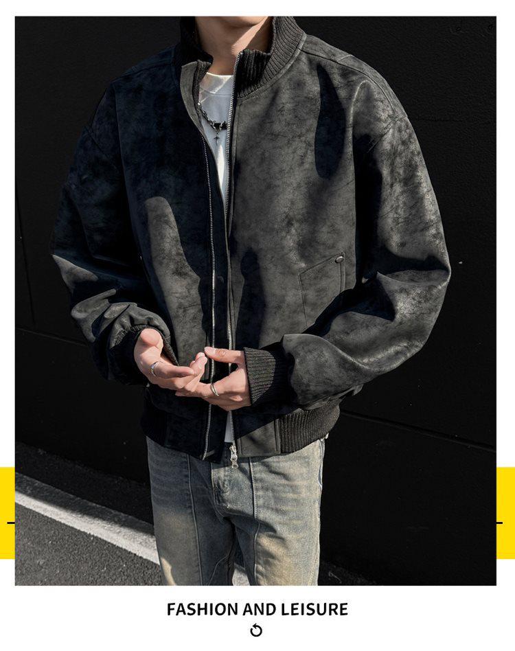 Men's Retro Versatile Stand Collar PU Leather Jacket - Casual and Wear-resistant for Spring and Autumn