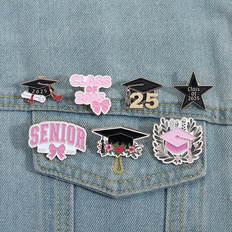 Graduation Season Enamel Pin Flower Bachelor's Hat Trencher Cap Brooches Lapel Badge Jewelry Souvenir Gifts For Students Friends